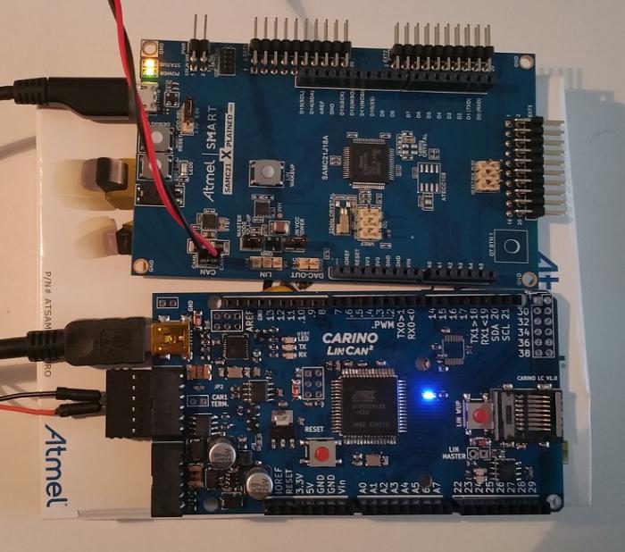 CARINO LC connected to SAMC21 Xplained Pro board